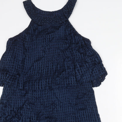 VILA Womens Blue Geometric Viscose Shift Size XS Round Neck Pullover