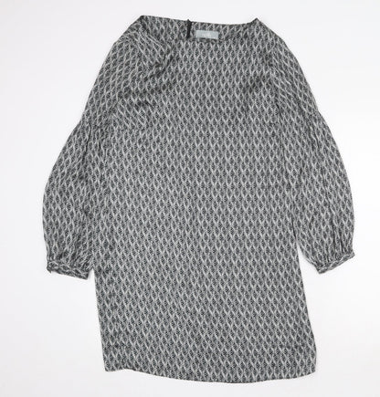 Wallis Womens Grey Geometric Polyester Shift Size 14 Scoop Neck Zip