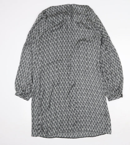 Wallis Womens Grey Geometric Polyester Shift Size 14 Scoop Neck Zip