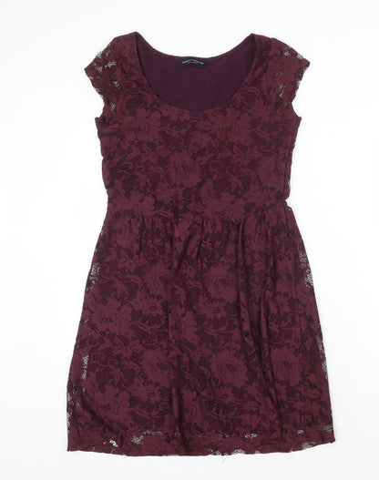 Dorothy Perkins Womens Red Floral Polyester A-Line Size 8 Scoop Neck Pullover