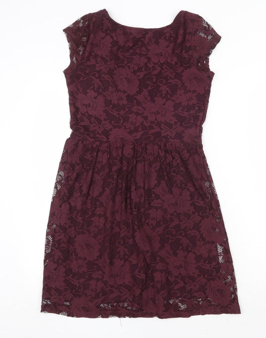 Dorothy Perkins Womens Red Floral Polyester A-Line Size 8 Scoop Neck Pullover