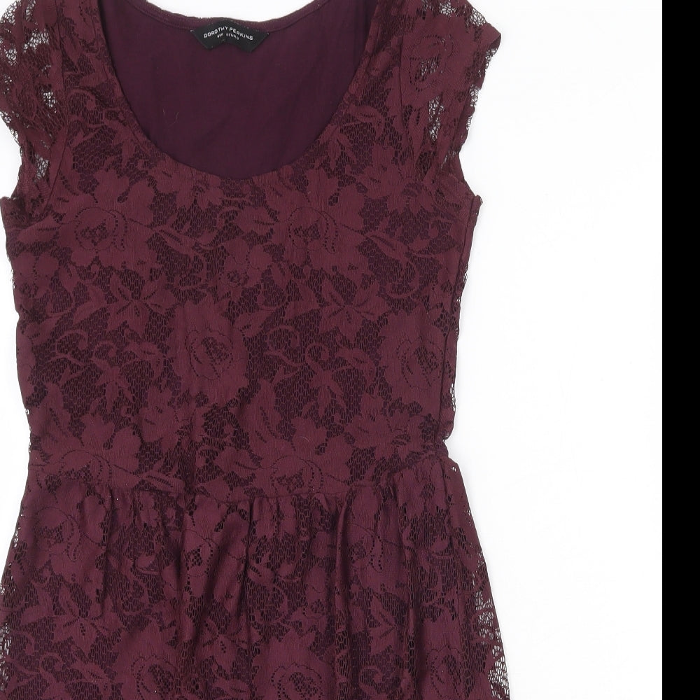 Dorothy Perkins Womens Red Floral Polyester A-Line Size 8 Scoop Neck Pullover