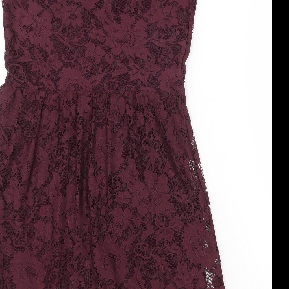 Dorothy Perkins Womens Red Floral Polyester A-Line Size 8 Scoop Neck Pullover