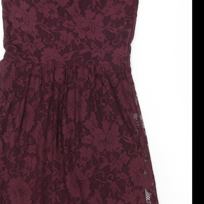 Dorothy Perkins Womens Red Floral Polyester A-Line Size 8 Scoop Neck Pullover