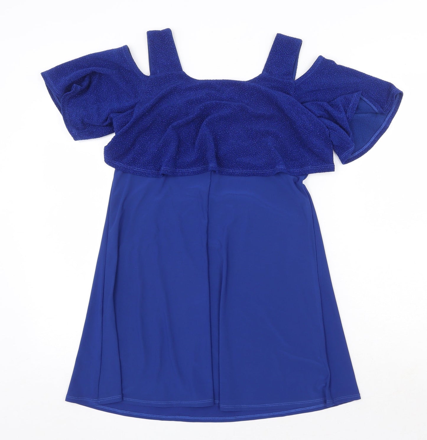 Grace Womens Blue Polyester A-Line Size 8 Round Neck Pullover - Cold Shoulder