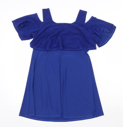 Grace Womens Blue Polyester A-Line Size 8 Round Neck Pullover - Cold Shoulder
