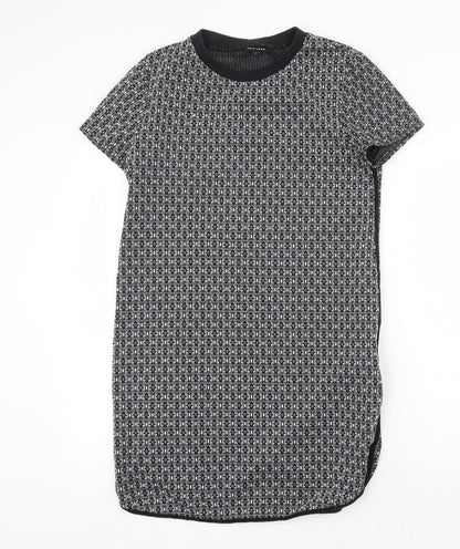 New Look Womens Black Geometric Polyester A-Line Size 12 Round Neck Pullover