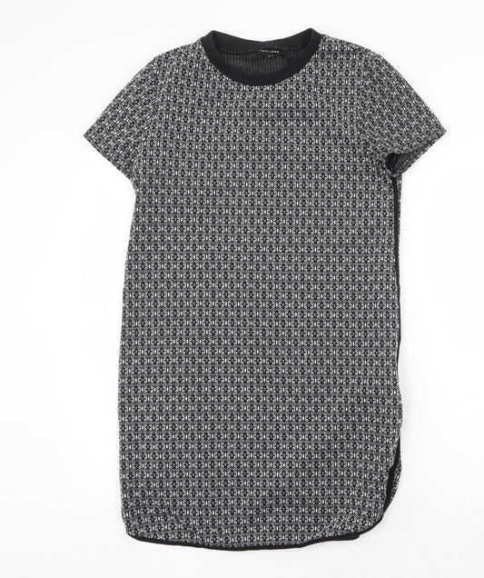 New Look Womens Black Geometric Polyester A-Line Size 12 Round Neck Pullover