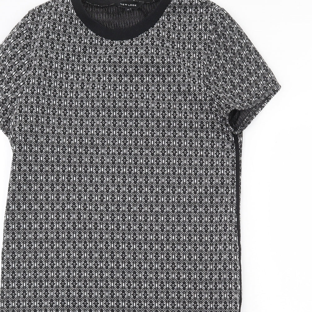 New Look Womens Black Geometric Polyester A-Line Size 12 Round Neck Pullover