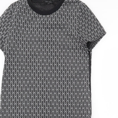 New Look Womens Black Geometric Polyester A-Line Size 12 Round Neck Pullover