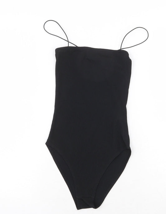Boohoo Womens Black Cotton Bodysuit One-Piece Size 6 Pullover - Ribbed