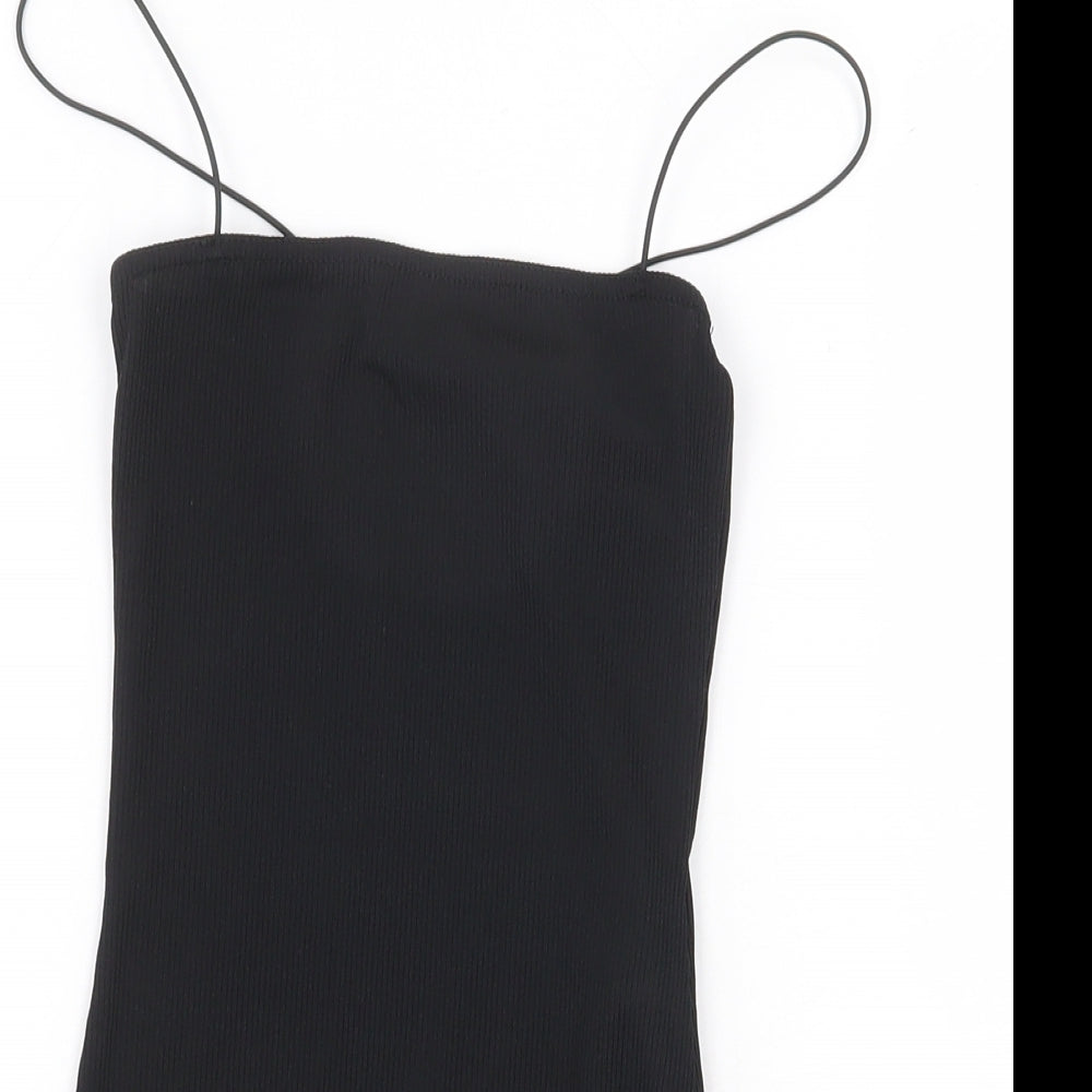 Boohoo Womens Black Cotton Bodysuit One-Piece Size 6 Pullover - Ribbed