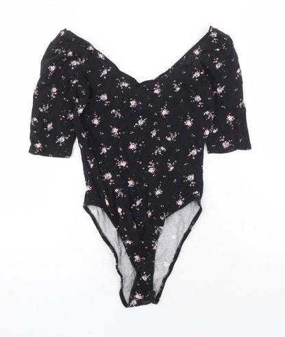Atmosphere Womens Black Floral Cotton Bodysuit One-Piece Size 6 Snap