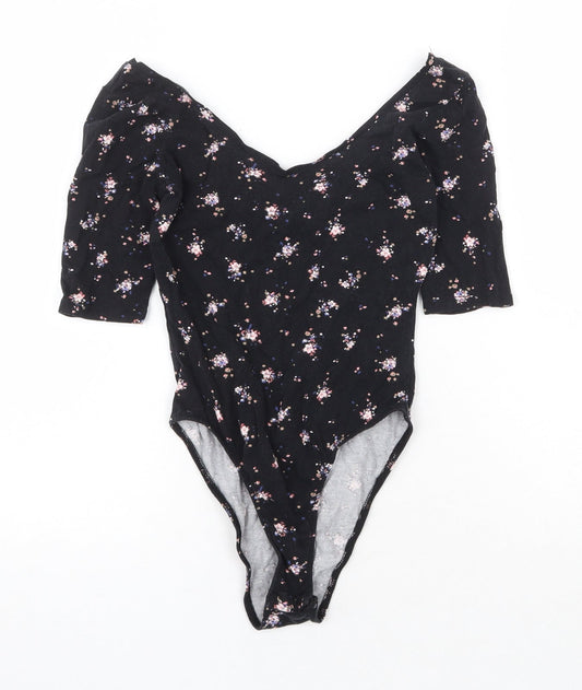 Atmosphere Womens Black Floral Cotton Bodysuit One-Piece Size 6 Snap