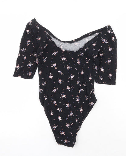 Atmosphere Womens Black Floral Cotton Bodysuit One-Piece Size 6 Snap
