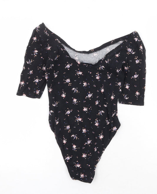 Atmosphere Womens Black Floral Cotton Bodysuit One-Piece Size 6 Snap