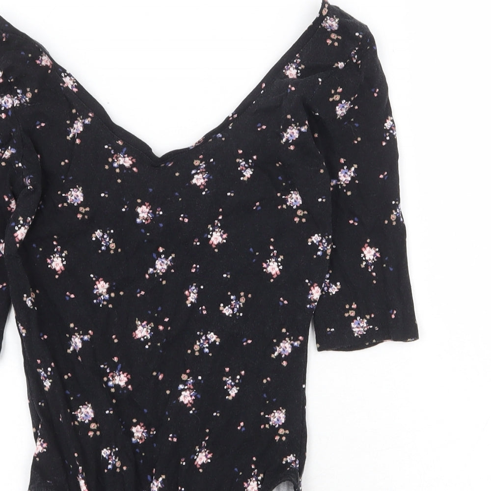 Atmosphere Womens Black Floral Cotton Bodysuit One-Piece Size 6 Snap