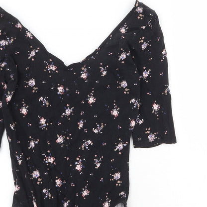 Atmosphere Womens Black Floral Cotton Bodysuit One-Piece Size 6 Snap