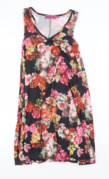 Boohoo Womens Multicoloured Floral Polyester Trapeze & Swing Size 8 V-Neck Pullover