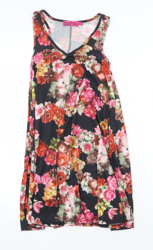 Boohoo Womens Multicoloured Floral Polyester Trapeze & Swing Size 8 V-Neck Pullover