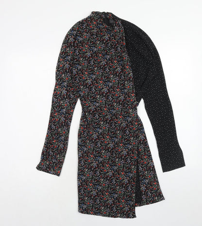 Topshop Womens Multicoloured Floral Polyester A-Line Size 8 High Neck Zip - Polka Dot