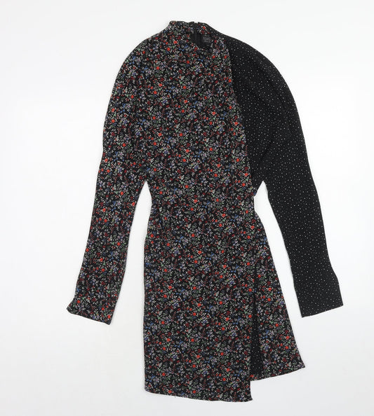 Topshop Womens Multicoloured Floral Polyester A-Line Size 8 High Neck Zip - Polka Dot