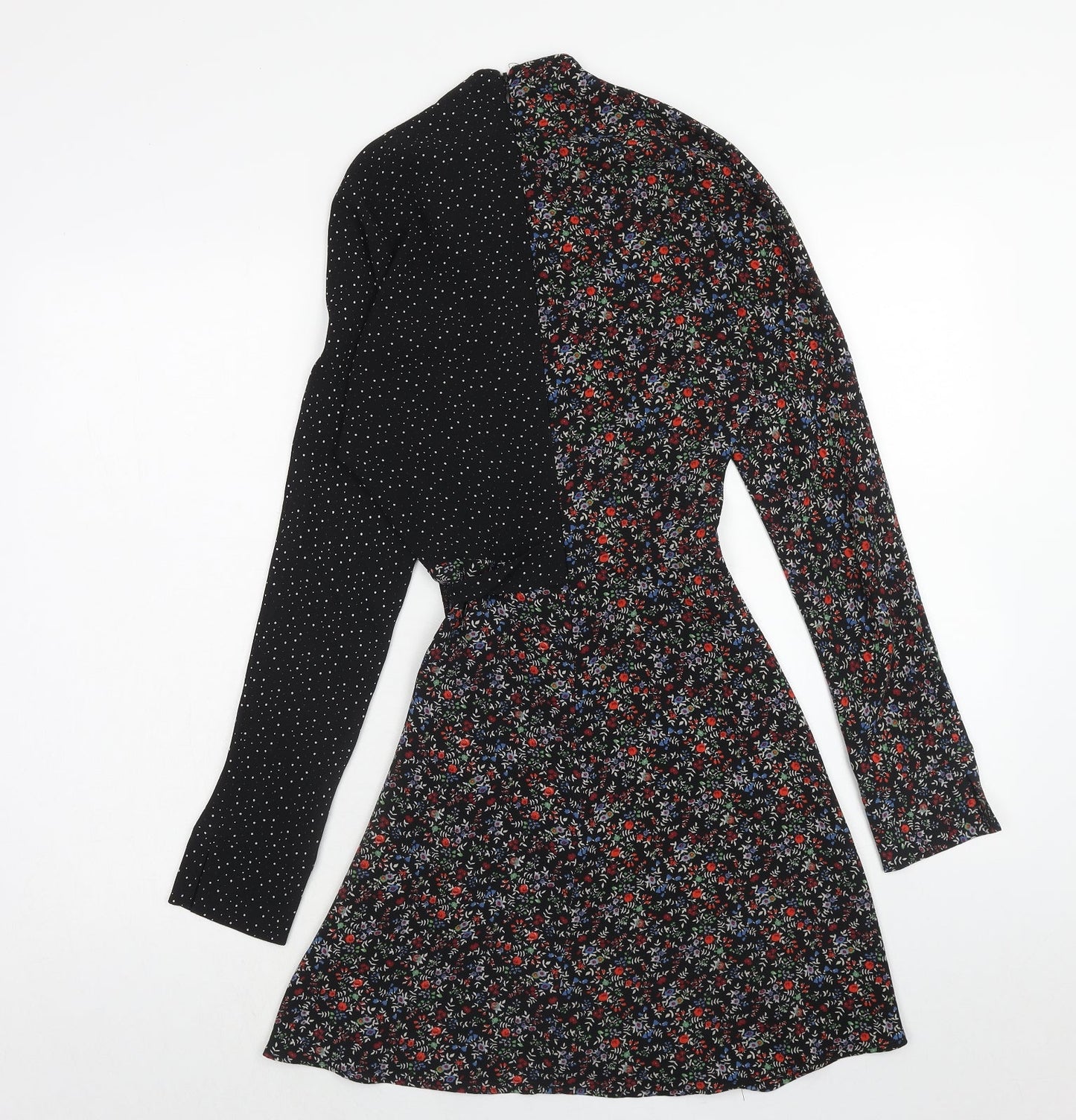 Topshop Womens Multicoloured Floral Polyester A-Line Size 8 High Neck Zip - Polka Dot