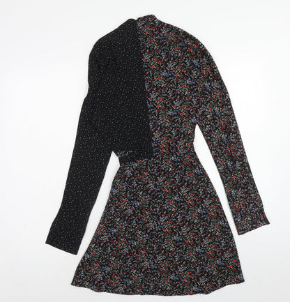 Topshop Womens Multicoloured Floral Polyester A-Line Size 8 High Neck Zip - Polka Dot