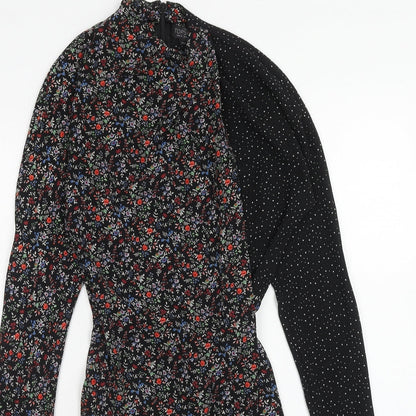 Topshop Womens Multicoloured Floral Polyester A-Line Size 8 High Neck Zip - Polka Dot