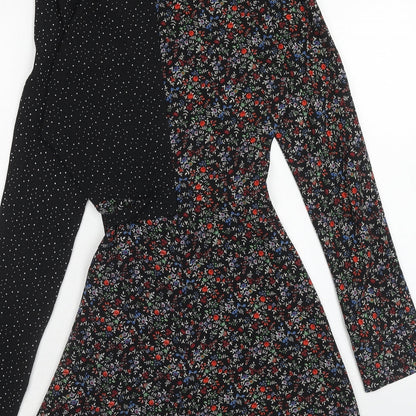 Topshop Womens Multicoloured Floral Polyester A-Line Size 8 High Neck Zip - Polka Dot
