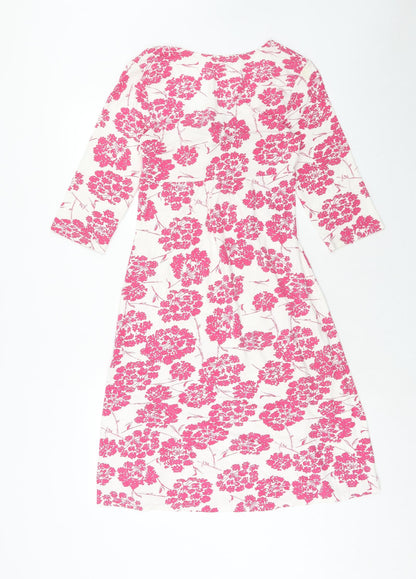 LK Bennet Womens Pink Floral Viscose A-Line Size 6 Scoop Neck Pullover