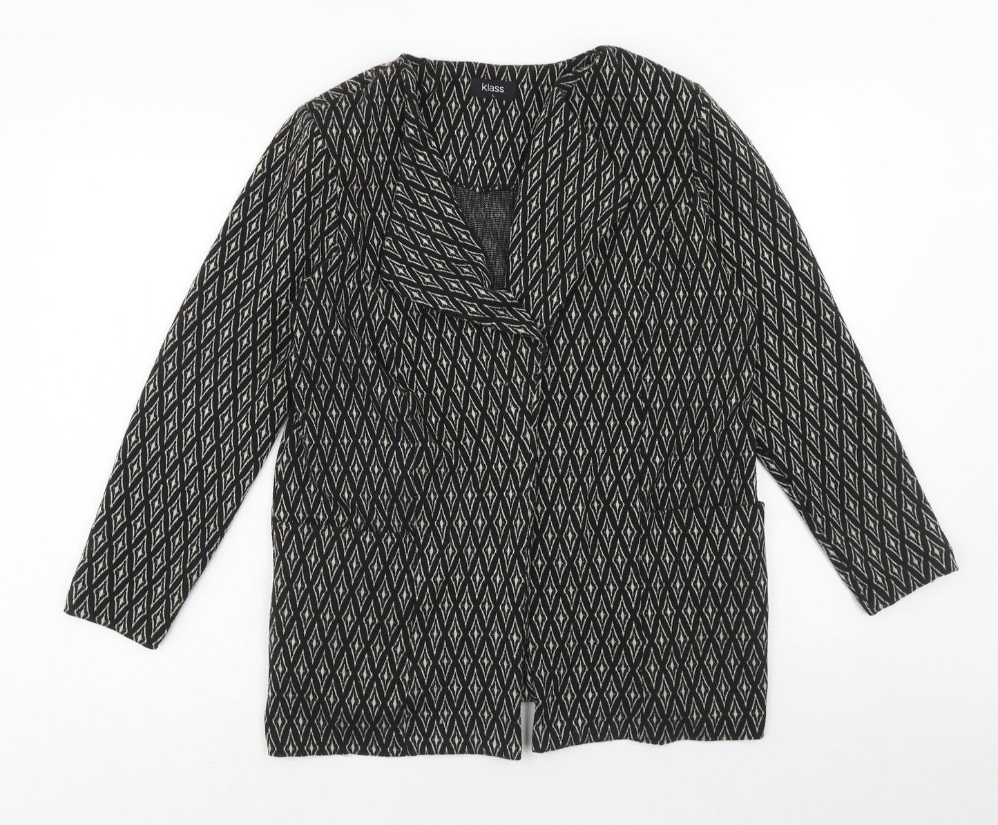 Klass Womens Grey Geometric Jacket Coatigan Size L