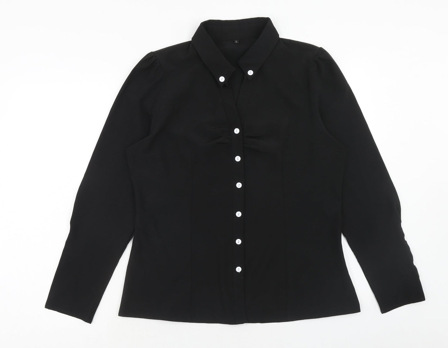 Womens UK Size L Preworn Black Basic Button-Up
