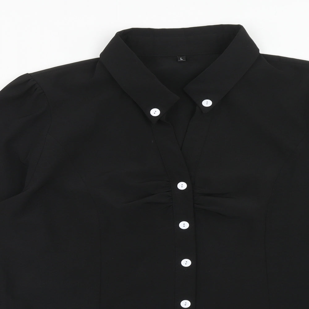 Womens UK Size L Preworn Black Basic Button-Up