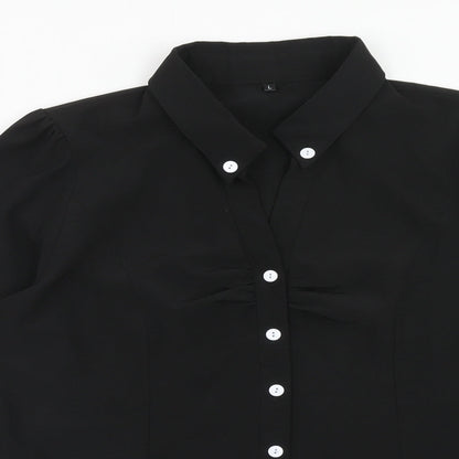 Womens UK Size L Preworn Black Basic Button-Up
