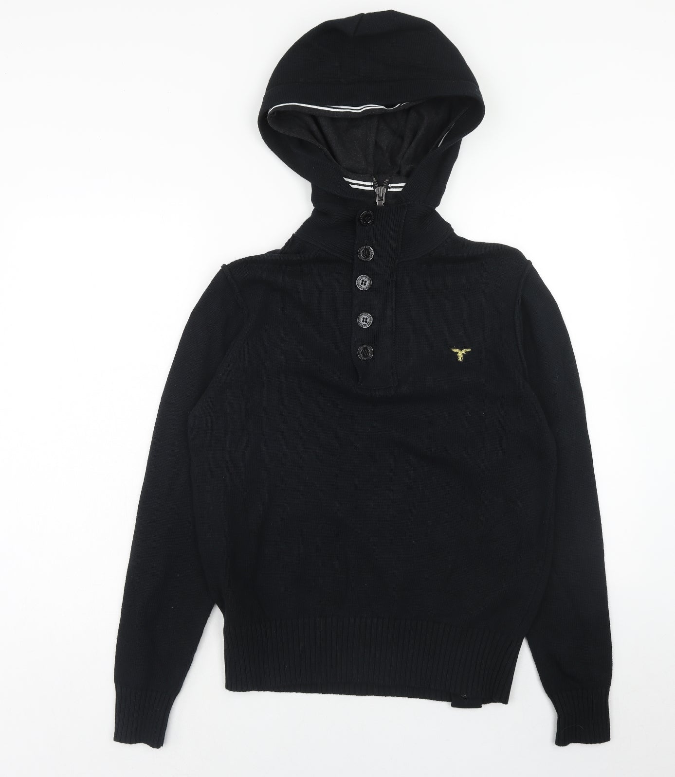 Le Brave Mens Black Round Neck Cotton Pullover Jumper Size M Long Sleeve - Henley