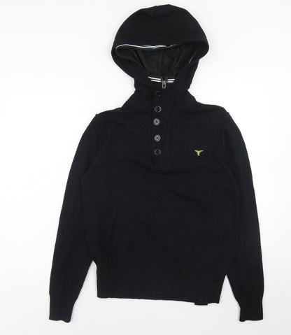 Le Brave Mens Black Round Neck Cotton Pullover Jumper Size M Long Sleeve - Henley