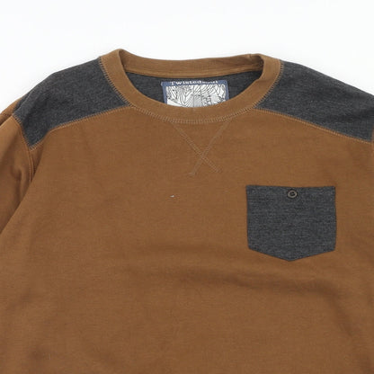 Twisted Soul Mens Brown Cotton Pullover Sweatshirt Size M - Elbow Patches