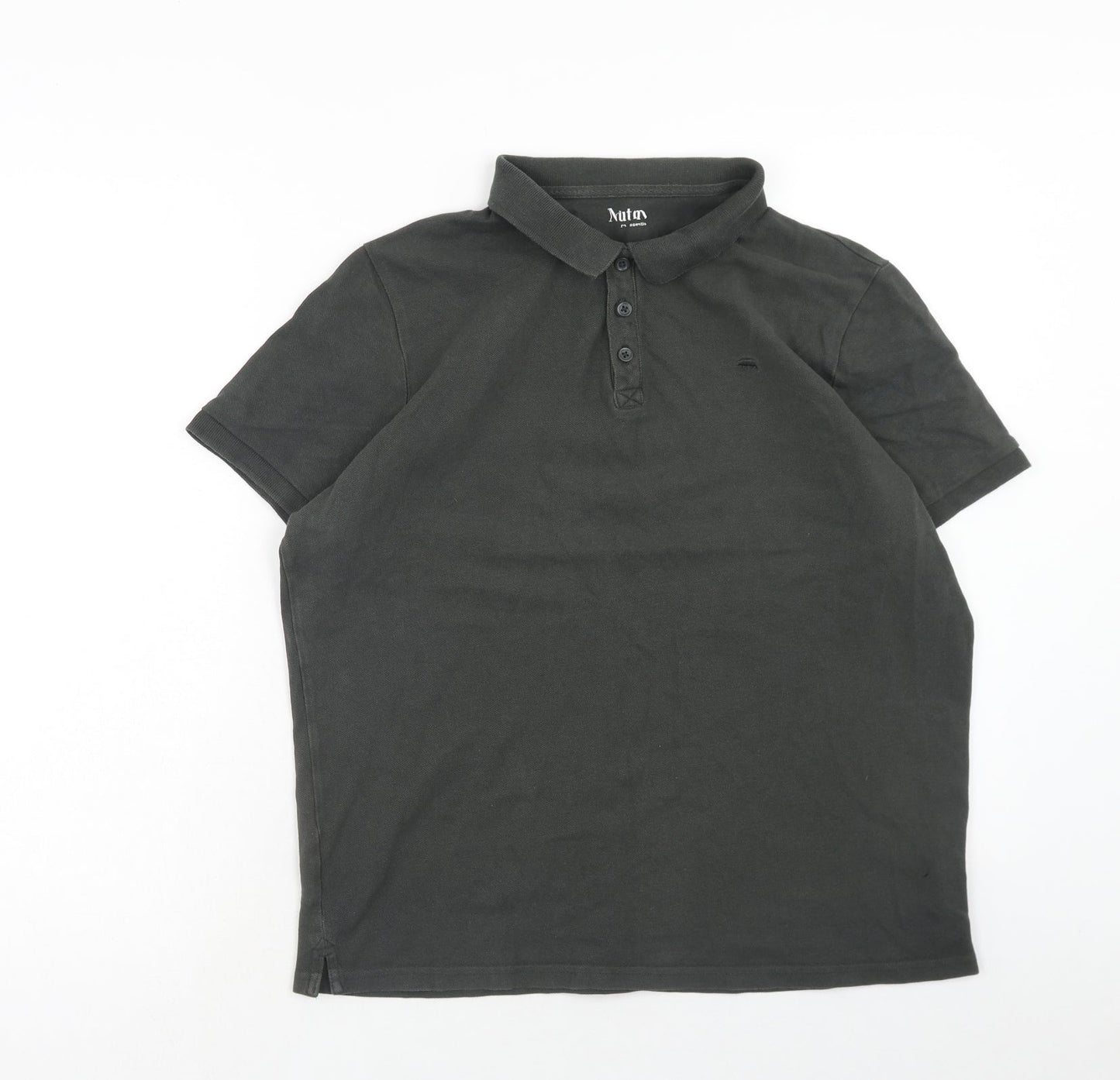 Nutmeg Mens Grey Cotton Polo Size L Collared Button