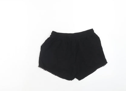 New Look Womens Black Cotton Basic Shorts Size 6 Regular Drawstring