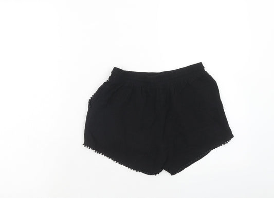 New Look Womens Black Cotton Basic Shorts Size 6 Regular Drawstring