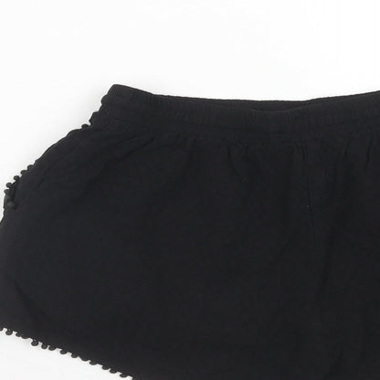 New Look Womens Black Cotton Basic Shorts Size 6 Regular Drawstring