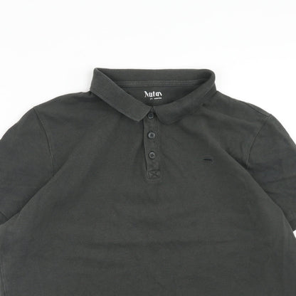 Nutmeg Mens Grey Cotton Polo Size L Collared Button