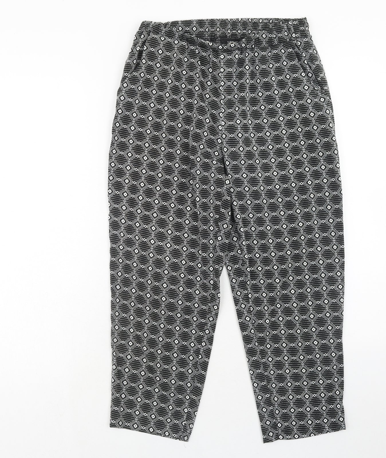 New Look Womens Black Geometric Polyester Trousers Size 8 Regular