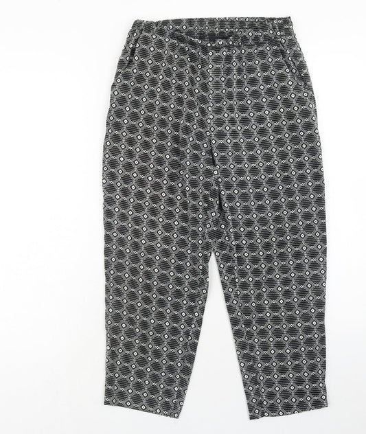 New Look Womens Black Geometric Polyester Trousers Size 8 Regular