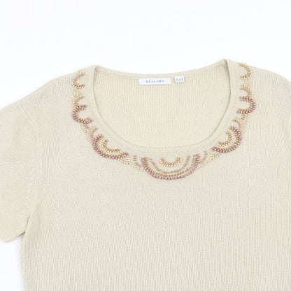 Bellini Womens Ivory Scoop Neck Acrylic Pullover Jumper Size 12