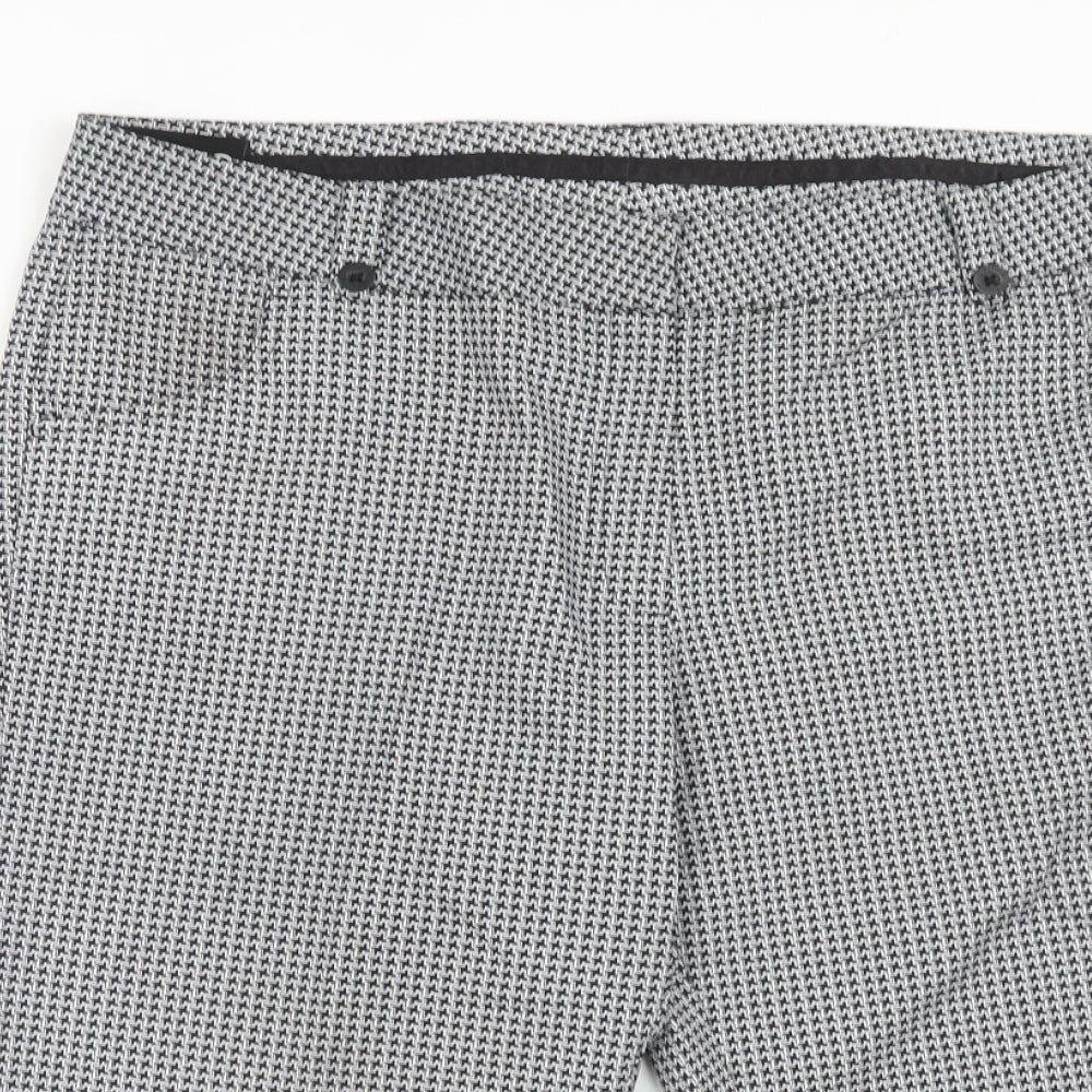 Sunice Womens Black Geometric Polyester Cropped Trousers Size 12 Regular Hook & Eye