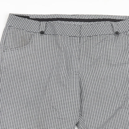Sunice Womens Black Geometric Polyester Cropped Trousers Size 12 Regular Hook & Eye