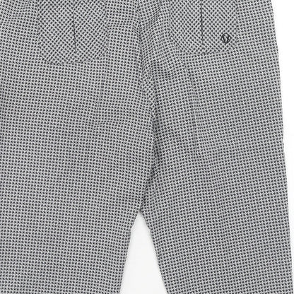Sunice Womens Black Geometric Polyester Cropped Trousers Size 12 Regular Hook & Eye