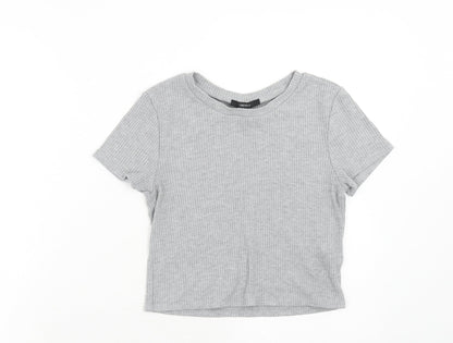 FOREVER 21 Womens Grey Polyester Cropped T-Shirt Size M Round Neck